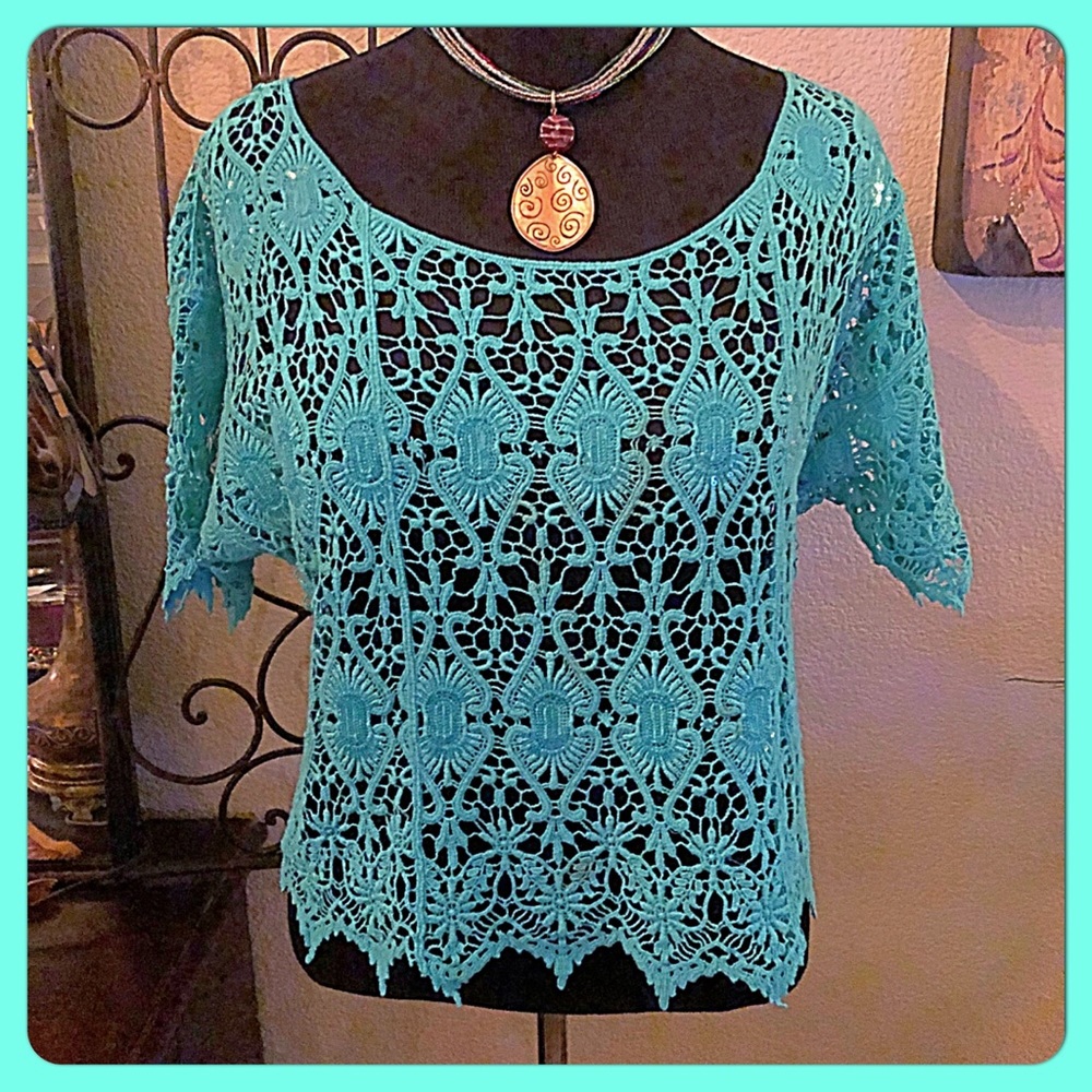 💐Janet Paris Teal Green Crochet Top💐